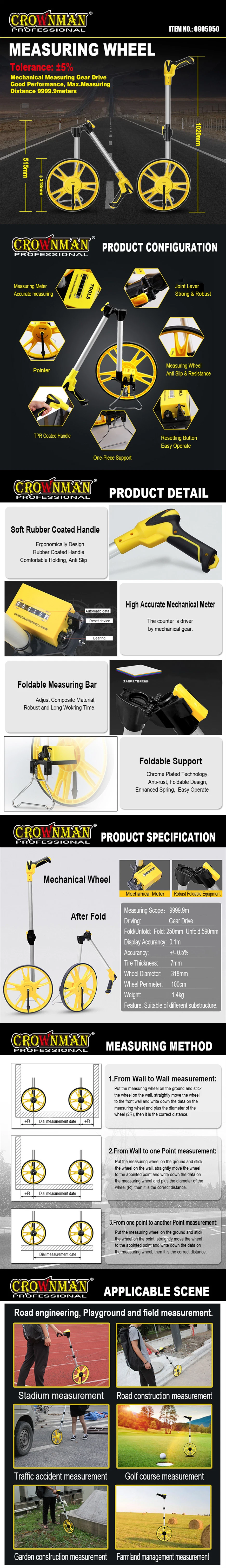 Crownman 10000m Measuring Wheel with Telescope Handle for Measuring Use